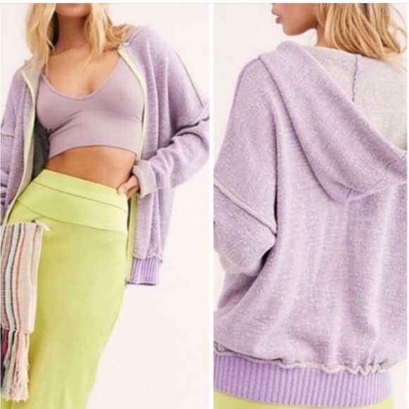 New Free People In Bloom Sm Purple Green Zip Hoodie Sweater - Picture 1 of 13
